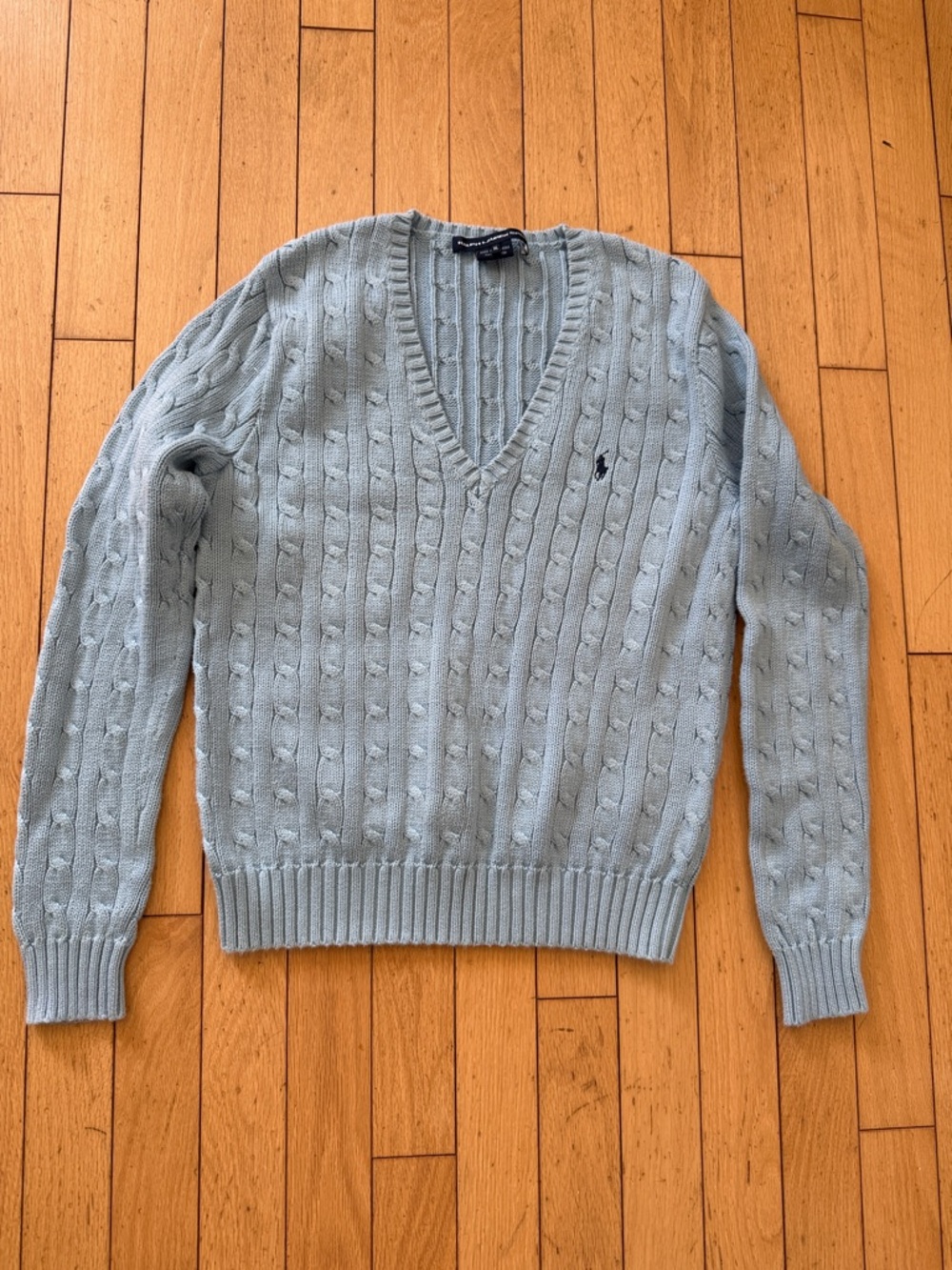 Polo by Ralph Lauren Pale Blue Cable-Knit V-Neck Sweater - XL women